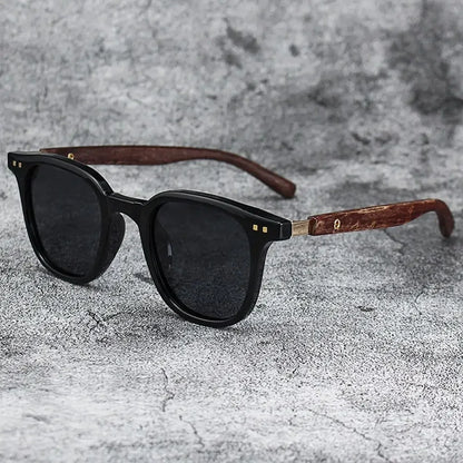 Óculos de Sol Retrô Madeira Estilo Wood Grain – Lentes Polarizadas com Proteção UV, Unissex para Ciclismo, Passeios ao Ar Livre e Urbano