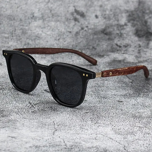 Óculos de Sol Retrô Madeira Estilo Wood Grain – Lentes Polarizadas com Proteção UV, Unissex para Ciclismo, Passeios ao Ar Livre e Urbano
