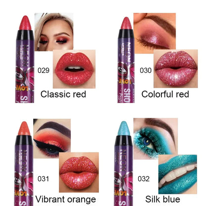 Lápis 2 em 1 Sombra e Batom – À Prova d’Água, Longa Duração e Efeito Glitter