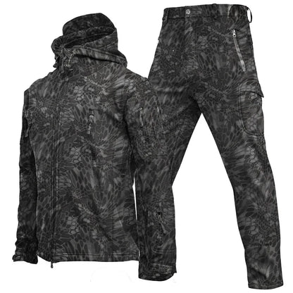 Conjunto Masculino Inverno – Jaqueta Tática com Capuz à Prova d’Água + Calça Cargo, Forro Fleece, Ideal para Trilhas, Caça e Atividades ao Ar Livre