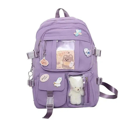 Mochila Feminina Impermeável Multi-Bolsos – Estilo Kawaii para Escola, Faculdade e Laptop