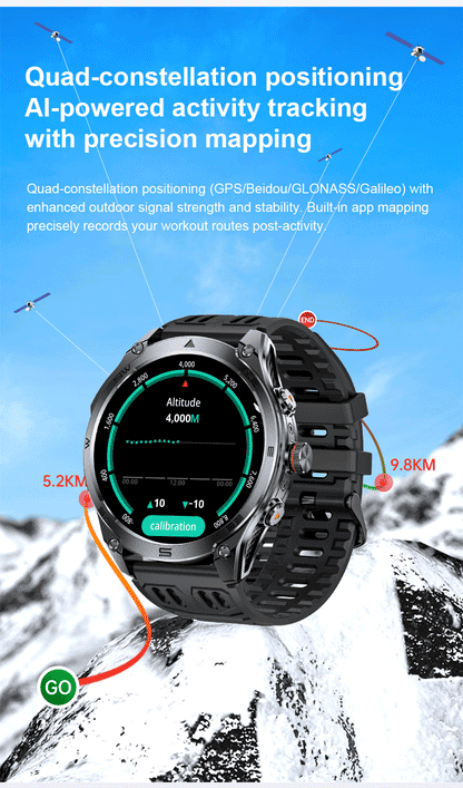 Smartwatch Militar 2025 – GPS, Bússola, Lanterna, 10ATM e Bateria 1000mAh