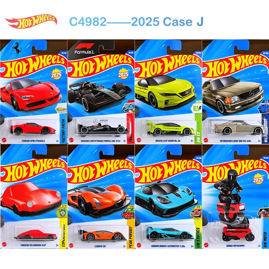 Hot Wheels 2025 Case J – Miniaturas 1:64 Ferrari SF90, Mercedes-AMG, Renault F1 e Mustang – Coleção Diecast C4982