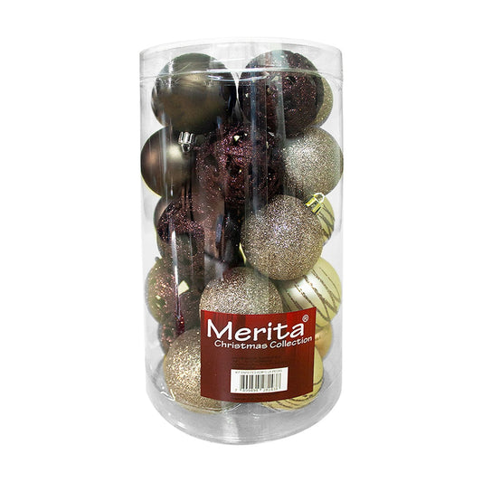 Bolas de Natal Merita 6cm Marrom e Ouro 25 Unidades – Elegância e Sofisticação para Sua Decoração