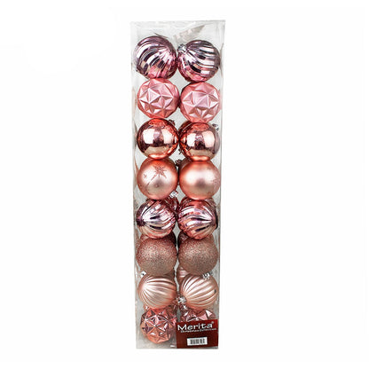 Kit 32 Bolas de Natal Decoradas Rosa 8cm – Merita CDA-1261 | Beleza e Sofisticação para sua Árvore de Natal