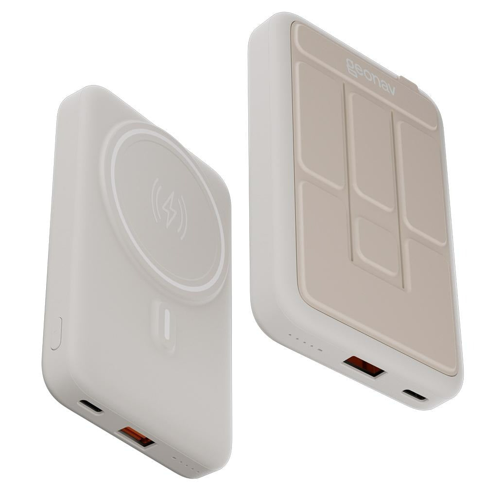Carregador Portátil Geonav 10.000mAh com Suporte Dobrável, Indução MagSafe, USB-C/USB-A – Off White