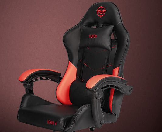 Cadeira Gamer TGT Heron M Preto e Vermelho – Encosto Reclinável 90° a 125°, Espuma de Alta Densidade, Pistão a Gás Classe 4, Base de Metal Cromado e Rodízios em PU 50mm – Seg Imports