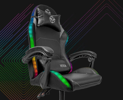 Cadeira Gamer TGT Heron RGB Preto – Encosto Reclinável 90° a 135°, Espuma de Alta Densidade, Couro PU, Base de Metal e Iluminação LED RGB – Seg Imports