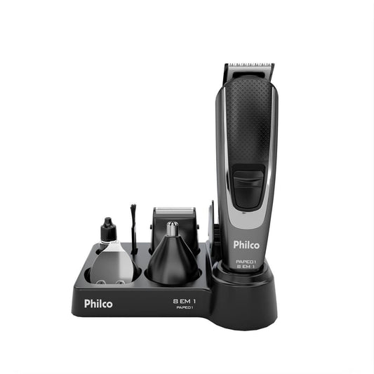 Aparador de Pelos Philco 8 Acessórios PAPE01 Bivolt – Lâminas em Cerâmica Laváveis, Bateria de Lítio 2h de Autonomia, Uso com ou sem Fio, Base de Apoio e Carregamento USB – Seg Imports